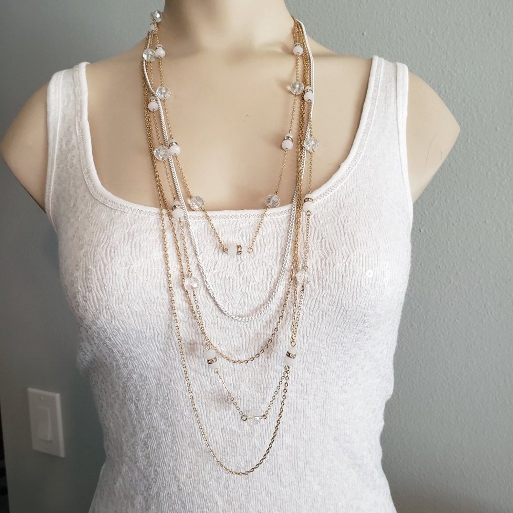 Grabrielle K layered Clear White Gold tone Necklace NWT